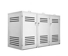Zelsius Edelstahl Mülltonnenbox Lines für 3 Mülltonnen je 120 und/oder 240 Liter, Mülltonnenverkleidung mit 3 Klappdeckel, Metall Müllbox, abschließbar