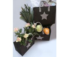 LaFiore24-3er Filztaschen Set mit Sternenmotiv Einkaufskorb Shoppingtaschen Zeitschriften Organizer Aufbewahrungshelfer Deko Handtasche Einkaufstasche Holzkörbe Magazinhalter (dunkelgrau)