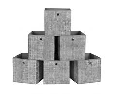 SONGMICS Aufbewahrungsboxen, 6er Set, faltbare Stoffboxen, Vliesstoff, Würfel, Aufbewahrungskörbe, Organizer für Spielzeug, Kleidung, grau meliert RFB02LG-3