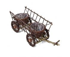 FRANK FLECHTWAREN Pflanz-Korb Leiterwagen aus Naturweide und Holz