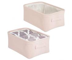 mDesign 2er-Set Aufbewahrungskorb mit Innenbeschichtung und Strukturdesign – ideal zur Kosmetikaufbewahrung – praktischer Badezimmer Organizer aus Baumwolle mit Henkeln – hellrosa