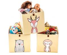 2friends 3 Kinder Aufbewahrungsboxen mit Schlaufe zum Herausziehen, 3er Set mit 3 Motiven, 33x33x33 cm, ideal für Kallax-Regale, stabil und abwaschbar, beige
