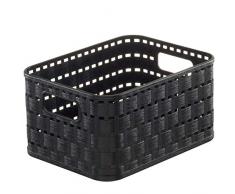 Rotho Country Aufbewahrungskorb in Rattan-Optik, Kunststoff (PP), schwarz, 2 Liter (18,3 x 13,7 x 9,8 cm)