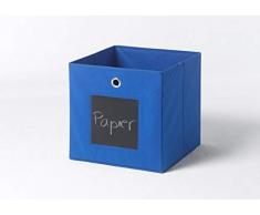 Furndirect24 3er Set Faltbox mit Tafel zum beschriften Klappbox 32x32x32 Regal Kiste Aufbewahrungs Box (Blau)