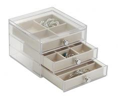 mDesign Schmuckkasten mit Schubladen - ideale Aufbewahrung von Ohrringen, Ringen, Broschen etc. – Schmuckaufbewahrung mit Aufbewahrungsbox - Farbe: durchsichtig/elfenbeinfarben