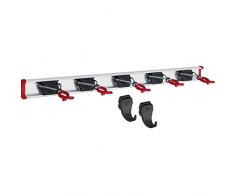 BRUNS Alu-Gerätehalter-Set, inkl. 5 Halter und 2 Haken, mit Schiene 750 mm, flexible Hakenleiste für Gartengeräte