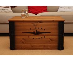 Uncle Joe´s Truhe Le Home Couchtisch Truhentisch im Vintage Shabby chic Style aus Massiv-Holz in braun mit Stauraum und Deckel Holzkiste Beistelltisch Landhaus Wohnzimmertisch Holztisch nussbaum