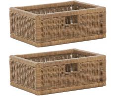 korb.outlet Stabiles Set / 2 Regalkorb mit Holzrahmen Schubfach aus echtem Rattan/Schübe Box zur Aufbewahrung Regalkorb Schrankkorb Griff (Braun - Hell, Set 42x32x17)