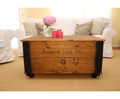 Uncle Joe´s Couchtisch XL Roosevelt Truhentisch Truhe im Vintage Shabby chic Style aus Massiv-Holz in braun mit Stauraum und Deckel Holzkiste Beistelltisch Landhaus Wohnzimmertisch Holztisch nussbaum