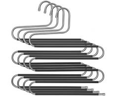 SONGMICS Hosenbügel platzsparend, 4er Set, Mehrfach-Kleiderbügel aus Metall, für je 5 Hosen, S-Form, rutschfest, Kleiderschrank, für Hosen, Jeans, Schals, Handtücher, Krawatten, schwarz CRI043BK
