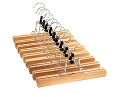 ZOBER Premium Hosenspanner (10er Set) lackierte rutschfeste Hosenbügel mit Stoffverkleidung, Rockbügel, Hosenhalter, 360 Grad Drehhaken für Röcke, Hosen, Jeans - Naturholz