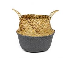 WOVELOT Rattan Korb Stroh Korb Garten Faltbare Blumentopf haengende Korbwaren Ablagekorb gewebte Seegras Korb Rattan Blumenvase Organisation-Groesse/S - Grau