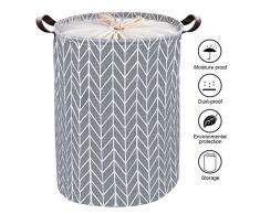 DIAOPROTECT Wäschekorb,Faltbarer Wäschekorb Kinderzimmer,Verdickte Leinwand Wäschekörbe mit PU-Ledergriffen und Tunnelzug Verschluss zur Lagerung Kleidung Spielzeug in Schlafzimmer Wäscherei-17.7