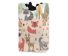 Mnsruu Pop-Up-Wäschekorb, niedlich, Waldtiere, Hirsch, Kaninchen, Bär, Fuchs, Waschbär, Vogel, Eule, wasserdicht und faltbar, Wäschesack zur Aufbewahrung von schmutziger Kleidung, Spielzeug