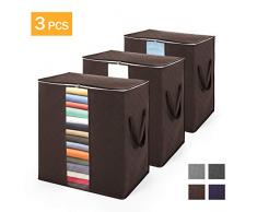 SOLEDI Aufbewahrungstasche Kleideraufbewahrung mit verstärktem Griff und Stabilem Reißverschluss aus Dickem Stoff für Bettwäsche Kleidung Kissen Faltbar Groß, Brown, 3er-Pack, 47 x 28 x 50 cm
