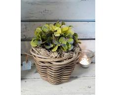 Tischgesteck mit Hortensie Tischdeko im Rattankorb Kunstblume Deko Gesteck Wohndeko Blumengesteck