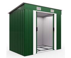 Deuba L Metall Gerätehaus 3,4m³ mit Fundament 196x122x180 cm Schiebetür Grün Geräteschuppen Gartenhaus Schrank