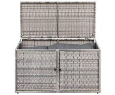 Funktions Kissenbox RIVA 120x60x64cm, Metall + Polyrattan grau, mit Deckel und zwei Türen, innen zwei Ebenen