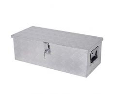 HOMCOM Werkzeugkasten Alubox Werkzeugkiste Sicher mit Schloss Tragbar Alu Silber 76 x 33 x 25 cm