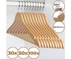 Kleiderbügel aus Holz in Setwahl - mit Rockkerben und Hosensteg, 360 Grad drehbar - Garderobenbügel, Anzugbügel, Jackenbügel für Kleidung, Anzug, Jacke, Hose