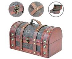 1PLUS Schatzkiste Schatztruhe Holztruhe aus Holz mit Kunstleder, (L x T x H) 28 x 17 x 16 cm, braun