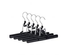 Relaxdays, schwarz Hosenbügel Metall 5er Set, 360° drehbarer Haken, fest schließend, Rockbügel, gummierte Klemmen, 26cm, PVC, Pack