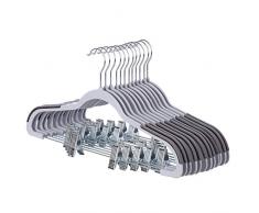 SONGMICS 12 Stück Hosenbügel, Kleiderbügel aus Kunststoff, mit Clips und um 360° drehbarem Haken, Anti-Rutsch, dünn, platzsparend, für Hosen, Röcke, Kleider, Handtücher, Grau CRP01G-12