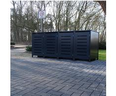 4 Mülltonnenboxen Modell No.6 für 240 Liter Mülltonnen / komplett Anthrazit RAL 7016 / witterungsbeständig durch Pulverbeschichtung / mit Klappdeckel und Fronttür