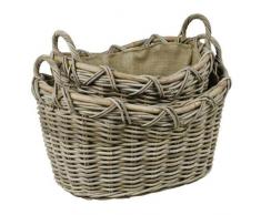 Adam Schmidt Korbwaren Kaminkorb, Holzkorb, Feuerholzkorb, Ofenkorb, Juteausschlag, aus Rattan, 600 x 510 x 350 mm, grau