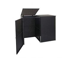 Mendler 2er-Mülltonnenverkleidung HWC-E25, Mülltonnenbox Mülltonnenabdeckung, Poly-Rattan 2x120l ~ schwarz