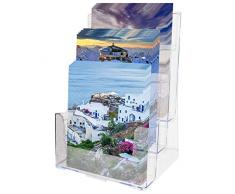 A4 Prospekthalter- 3-stufiger Prospekt Display-Ständer aus Klarem Acryl - H32xB23xD16 cm - Wandmontierter Halter für Flyer, Zeitschriften, Broschüren und Kataloge - Prospektständer, Flyerhalter