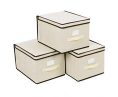 SONGMICS Faltbox mit Deckel, 3 Stück, Faltbare Aufbewahrungsbox, Stoffbox, 40 x 30 x 25 cm, beige RFB03M