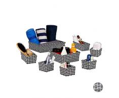 Relaxdays Aufbewahrungskorb 8er Set, Flechtoptik, Deko Körbchen, ineinander stapelbar, Korbset, Kunststoff, weiß/schwarz