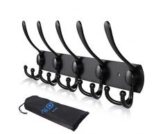 LYLIN Hakenleiste Kleiderhaken, Garderobenhaken Edelstahl Rostfrei Handtuchhaken Bademantelhaken Wandhaken Wandgarderobe Garderobenleiste ca. 30kg Belastbar (15 Haken, Matt Schwarz)