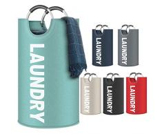 UOON Faltbare Wäschekörbe 82L,CollapsFabric WäscheWäsche Hamper,Faltbare Stoff Wäschesammler,zusammenklappbar Kleidung Tasche,Waschen Abfalleimer,Reise Wäschetonne für Kinder(Azurblau)