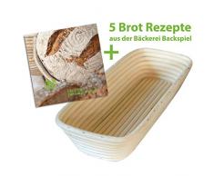 Backspiel Gärkörbchen eckig Brotgärkorb oval Korb länglich für Brot und Teig naturbelassene Schale mit Brotrezepte eBook Rattan Brotkorb 36x15x7cm Brotgärform Peddigrohr natürlich Brot-Form