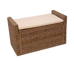 Mendler Aufbewahrungstruhe Truhe Sitzbank M92 Rattan mit Kissen 88cm ~ kubu grau