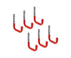 Gedotec Garagen-Haken Wandhaken mit Gummierung rot für Werkstatt & Lager | 150 x 210 mm | Allzweckhaken Stahl verzinkt | Leiter-Haken für die Wand-Montage | 6 Stück - Garten-Gerätehalter zum Schrauben