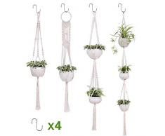 Suchdeco Makramee Baumwollseil Blumenampel Hängeampel Blumentopf Pflanzen Halter Aufhänger für Innen Außen Decken Balkone Wanddekoration 4 Stück