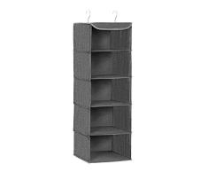 SONGMICS Hängeregal, Hängeaufbewahrung, Organizer für Kleidung, für den Kleiderschrank, platzsparend und faltbar, Metallhaken, Bambus-Einsätze, leinenartige Textur, grau RYCH06G