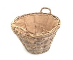 Kaminkorb, Holzkorb, Erntekorb aus Rattan, grau-beige, mit Futter, Größe 1