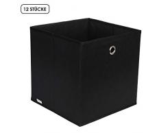 Homfa 12 Stück Aufbewahrungsbox Stoff Set Faltbox Aufbewahrungskorb Regalbox Regalkörbe Ordnungsbox Stoffbox Kiste Aufbewahrung für Kallax Schrank Ordnungssystem schwarz 30x30x30cm