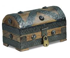 Brynnberg Schatztruhe mit Schloss 20x11x11cm Koffertruhe Holztruhe Schatzkiste Vintage-Look Piraten Schatzsuche Holz massiv braun Kolonialstil Schatulle Bauernkasse Holz Piratentruhe Geldtruhe