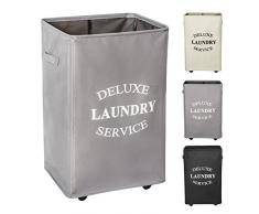 Chrislley 90L Wäschesammler rollender Wäschekorb mit Rädern Großer Faltbare Wäschekorb für zusammenklappbare Wäschekörbe auf Rädern (grau)