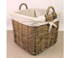 Rattan Kaminkorb , Holzkorb inkl. Leinenfutter , Gr. 46 x 46 cm H 40/50 cm , Fb. brown wash