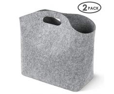 Homfa 2 Stück Filztaschen für Kaminholz Filzkorb Holzkorb Kaminholztasche Zeitungskorb aus Filz Faltbar Groß Grau 39x22x45cm