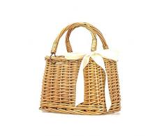 Damen onemoret handgefertigt Solid Square Travel Rattan gewebtem Beutel Stroh Weidenkorb Beutel Karton