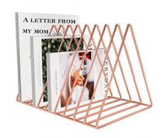 Dreieck Datei Organisator Zeitschriften Halter Zeitungs Buch Gestell Draht Ansammlung 9 Abschnitt Desktop Eisen Speicher Regal Bücherregal Zeitschriften Halter für Büro Ausgangsdekoration (RoseGold)