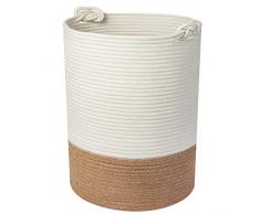 HB life Wäschekorb Aufbewahrungskorb aus Baumwolle Seil Wäschesammler 46x36cm Baby-Spielzeug-Aufbewahrungsbehälter mit Griff für Wohnzimmer Kinderzimmer Badzimmer