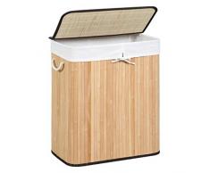 SONGMICS Wäschekorb 100 L, Wäschesammler aus Bambus, Wäschetruhe mit Griffen, Deckel mit Clips, faltbar, Wäschesack herausnehmbar, naturfarben LCB71Y